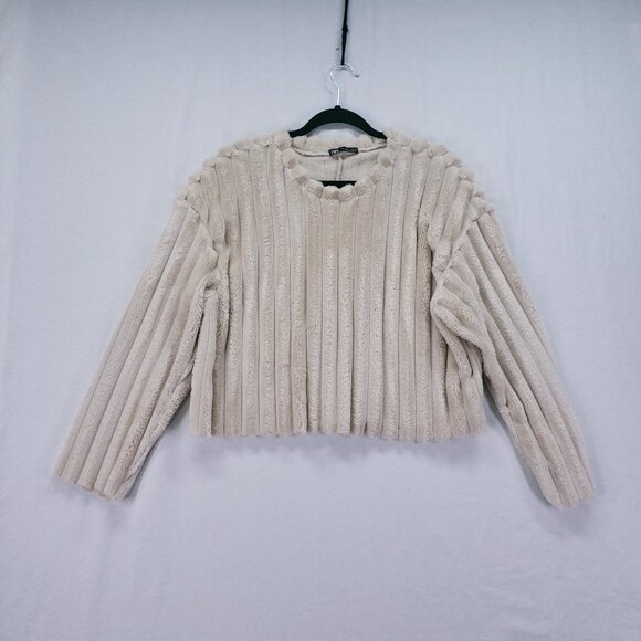 Zara Super Soft Ribbed Cropped Preppy Sweater Beige Pullover Top Size S - Picture 1 of 11